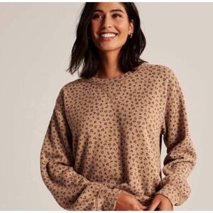 Abercrombie & Fitch Leopard Print Sweatshirt Crewneck Camel Brown Black Size M